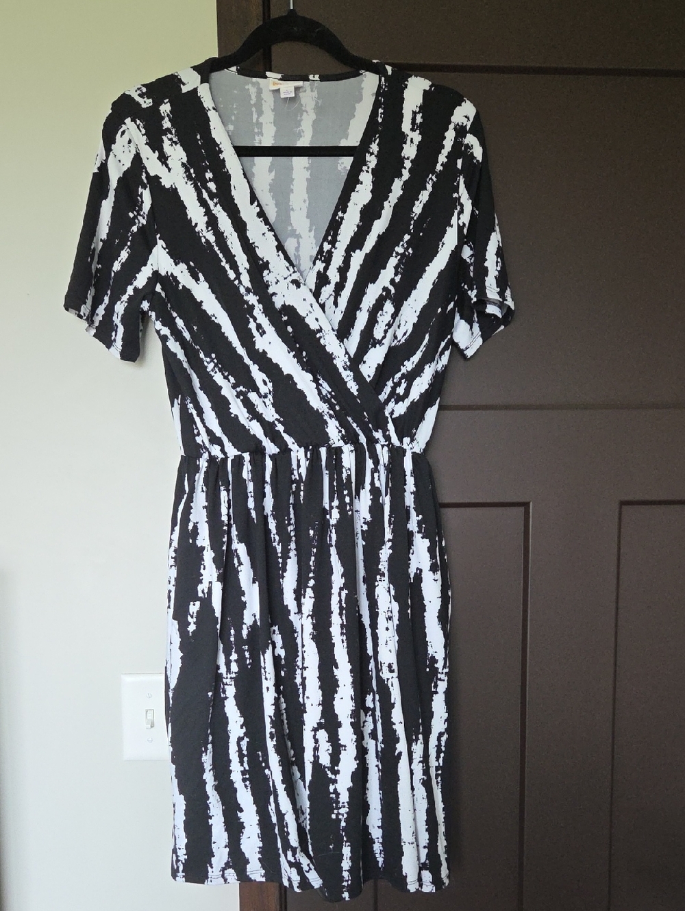 LuLaRoe Black and White Striped Wrap-Style Midi Dress